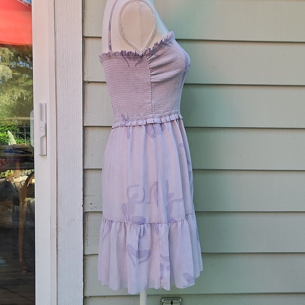 Wilfred Catamaran Tiered Smocked Printed Dress Lavender Lilac Purple Aritzia - Picture 5 of 11